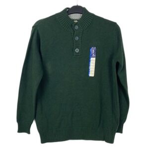 NWT Cherokee Men's  Sweater Mock Neck Thick 1/4 Button Green‎  L (12/14) Cotton
